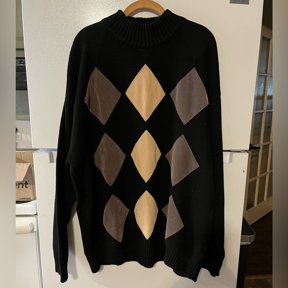 Vintage Trutus Biancarra Men’s Swede Dimond Patch Sweater XXL Black‎